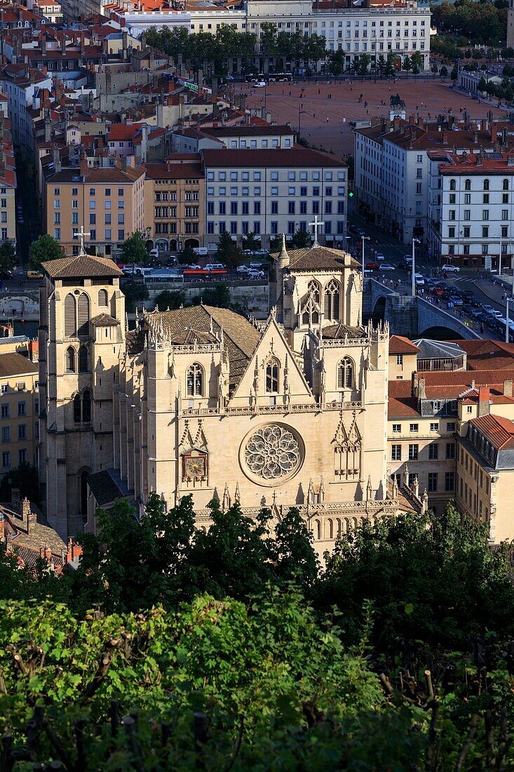 France, Rhone, Lyon, 5th district, Old Lyon district, historical site listed as World Heritage by UNESCO, Cathedral Saint Jean-Baptiste (12th century), listed as a Historic Monument