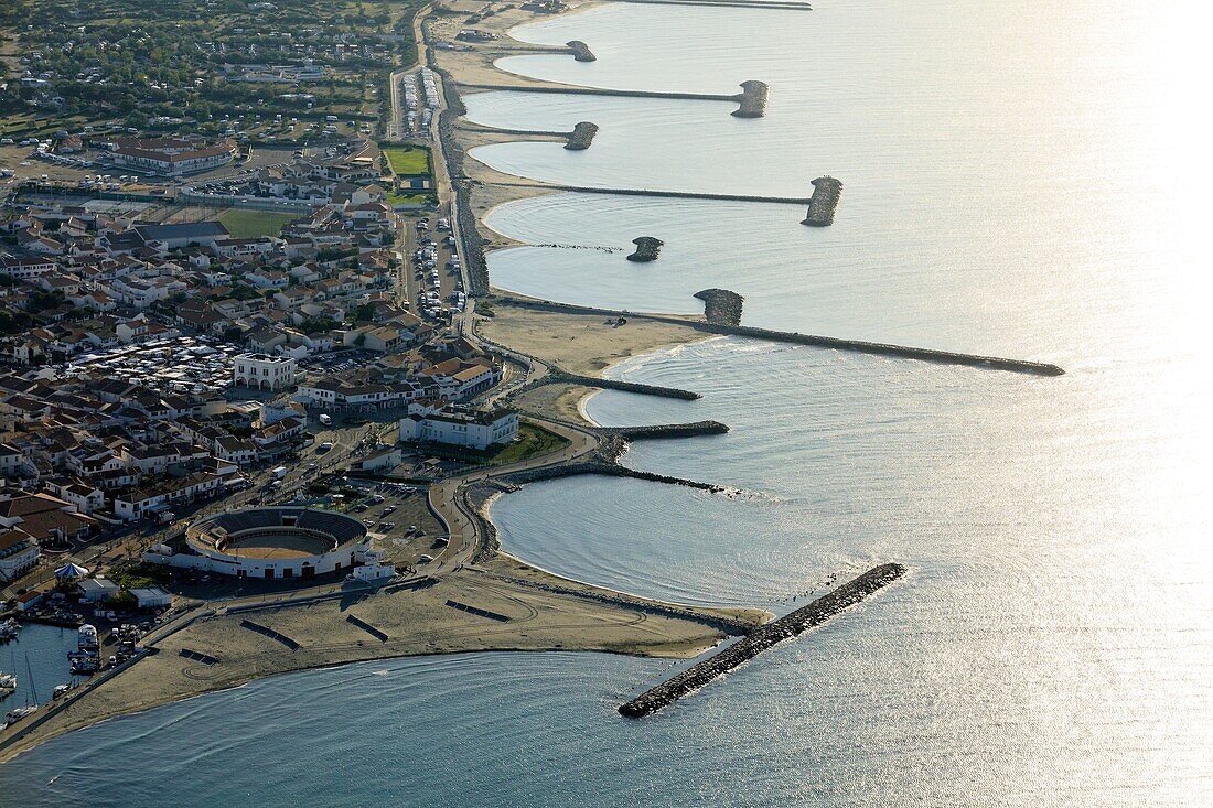 France, Bouches du Rhone, Camargue Regional Natural Park, Saintes Maries de la Mer (aerial view)