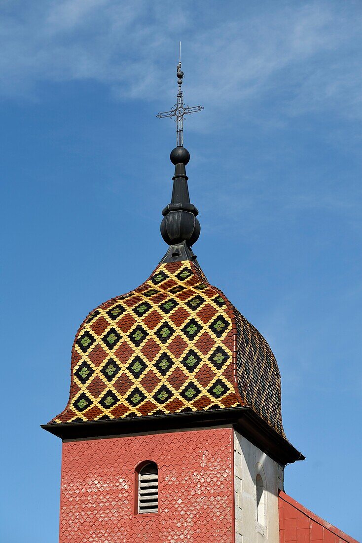 France, Doubs, Remoray Boujeons, Boujeons, Nativite de Notre Dame church rebuilt in the 19th century, Comtois bell tower said to the imperial