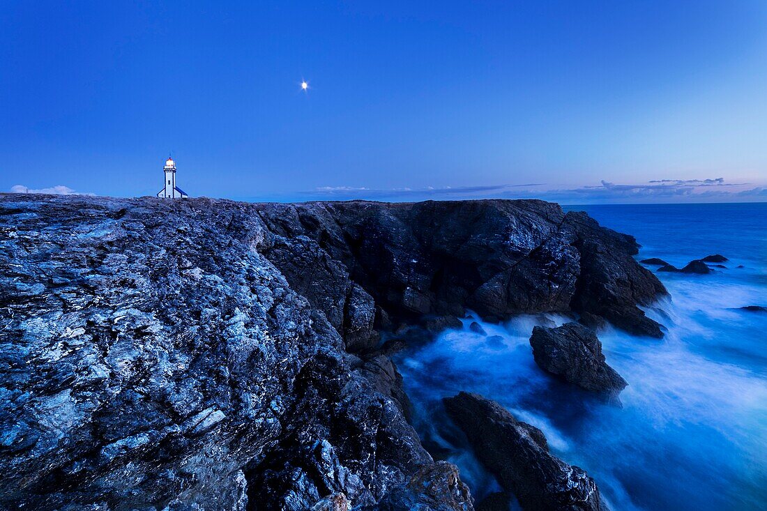 France, Morbihan, Belle Ile en mer, Sauzon, The Pointe des Poulains lighthouse