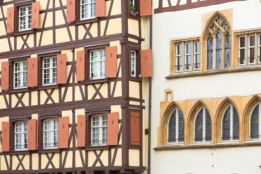 France, Haut Rhin, Route des Vins d'Alsace, Colmar, row of traditional houses