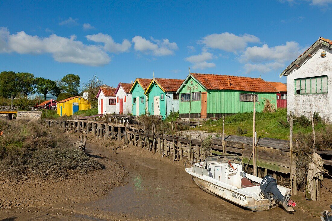 France, Charente Maritime, Oleron isle, Chateau d'Oleron, Oyster port of Pâté, oyster huts