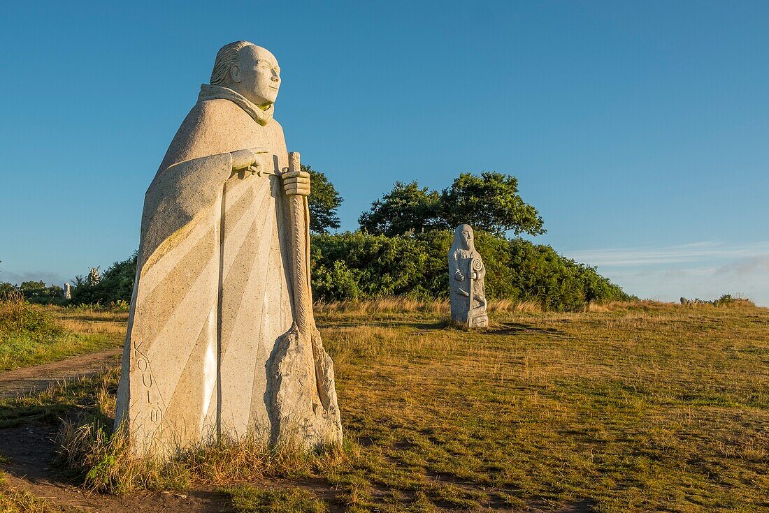 France, Cotes d'Armor, Carnoet, the valley of saints, Colomban by Cecile Maurage (assistant) and Didier Hardellet (2016) and in bottom Patern by Olivier Levêque (2009)