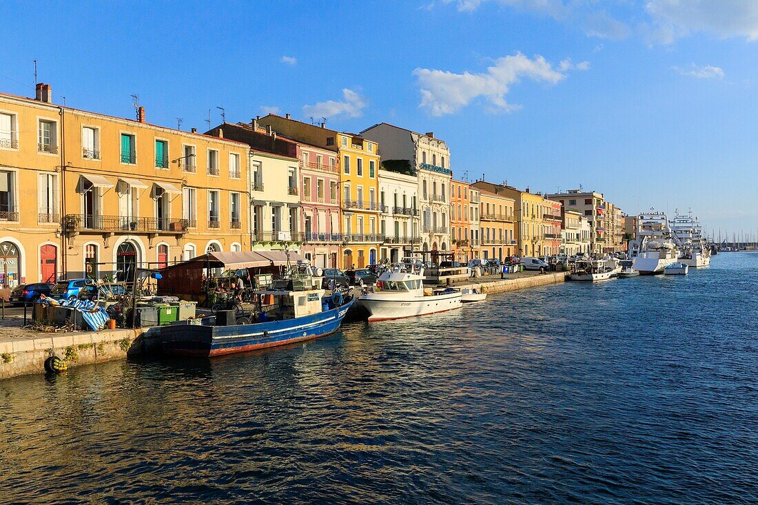 France, Herault, Sete, Royal Canal, Louis Pasteur quay and Philippe Regy quay, Consular Palace, Regional House of La Mer