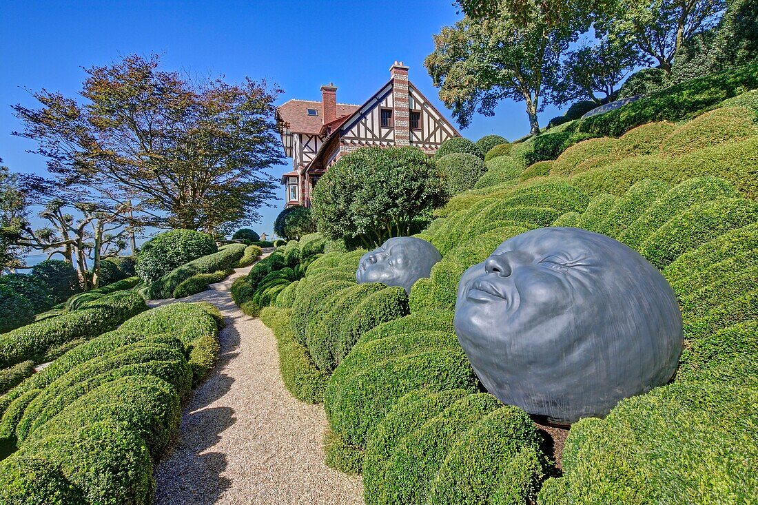 France, Seine Maritime, Etretat, gardens of Etretat, the Emotions garden with sculptures made in 2016 by Samuel Salcedo and called the Raindrops