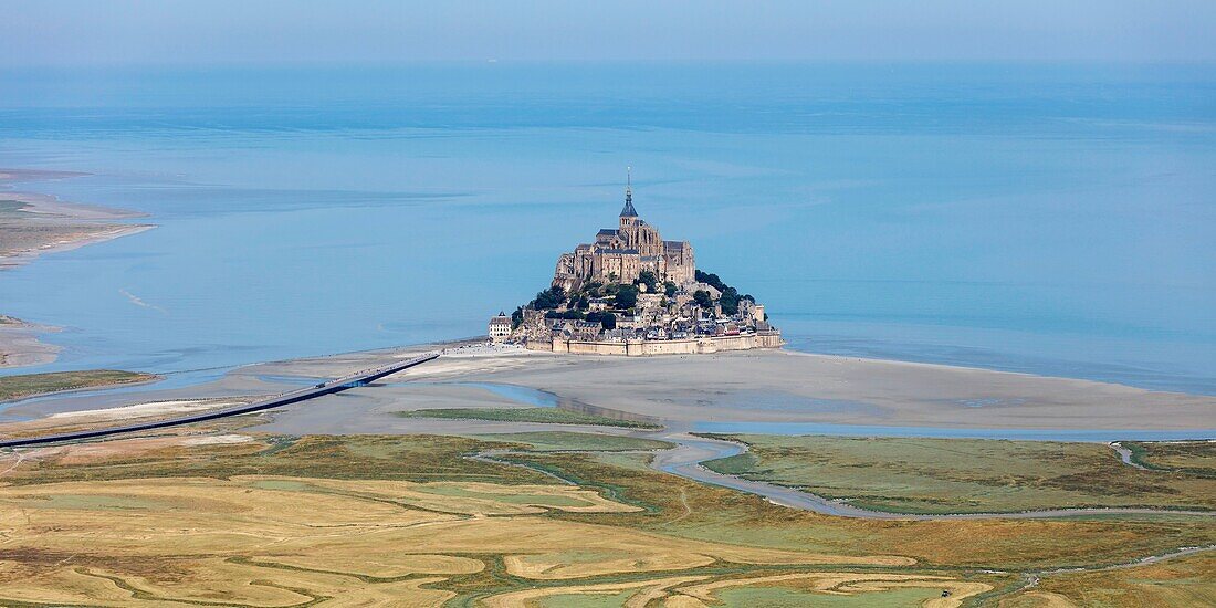 France, Manche, Le Mont Saint Michel, listed as World Heritage by UNESCO, Mont Saint Michel (aerial view)