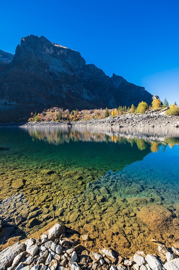 France, Isere, Ecrins National Park, Veneon valley, Lauvitel lake (alt : 1530m) on the GR 54 hiking trail