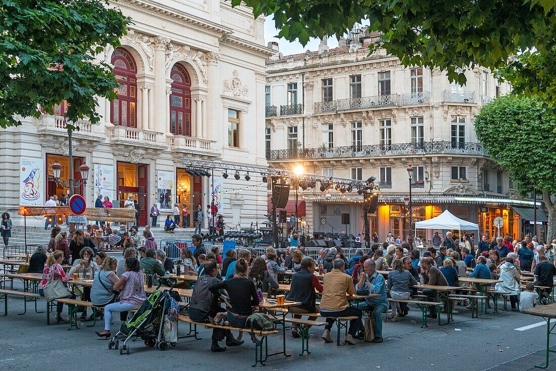 France, Herault, Sete, Moliere Theater, Festive evening at Victor Hugo Avenue