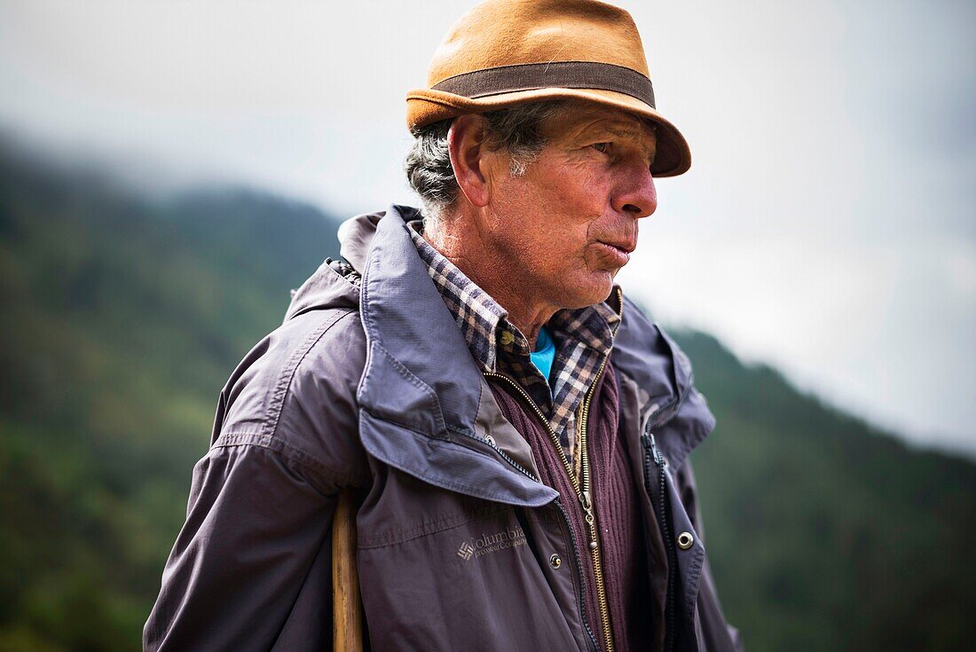 Frankreich, Haute Savoie, Chamonix Mont Blanc, Dorf Argentiere, Gebirgszug des Mont Blanc, Jean-Luc Pitrat, Hirte, Alm des Pendant