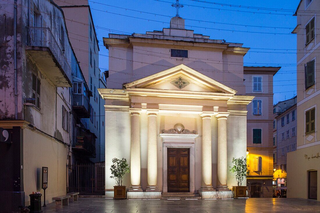France, Haute Corse, Bastia, the oratory chapel Saint Roch Napoleon street in the crepuscule
