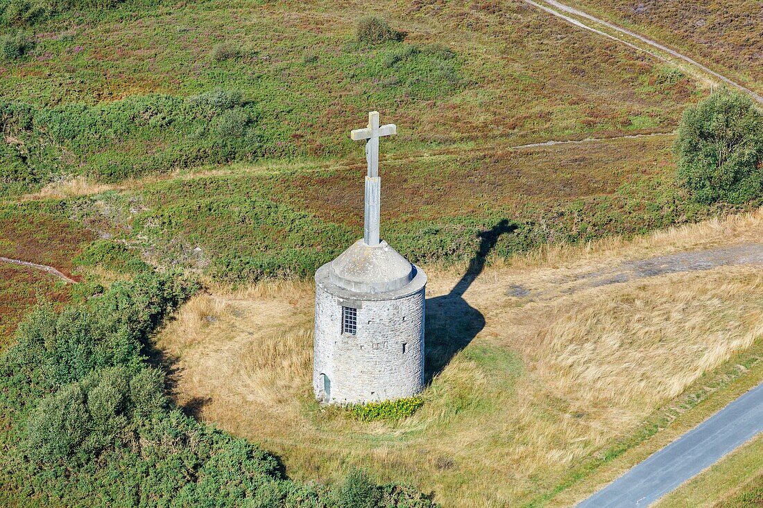 France, Manche, Besneville, Besneville windmill (aerial view)