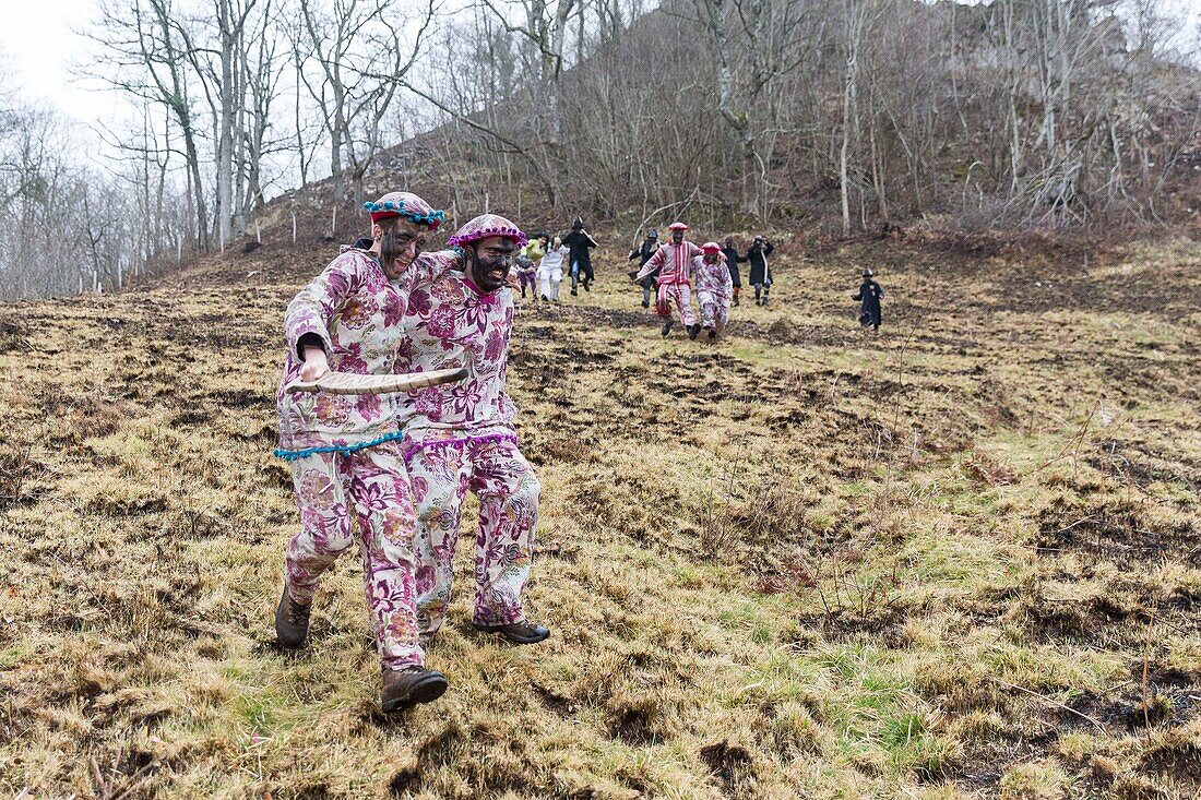 France, Pyrenees Atlantiques, Bask country, Sainte Engrace, The Souletine Masquerade (Xiberoko Maskarada) is an itinerant carnival rite, passing from village to village