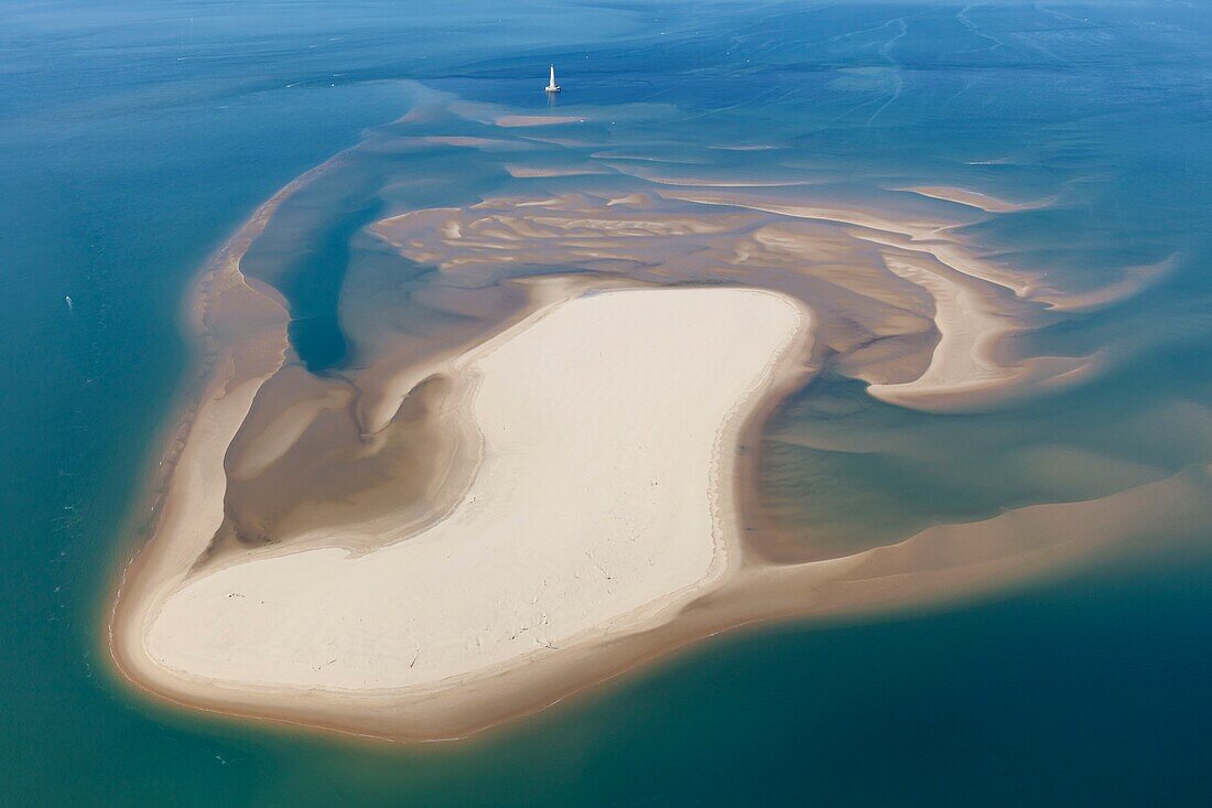 France, Gironde, Le Verdon sur Mer, Cordouan lighthouse and l'Ile sans Nom (aerial view)