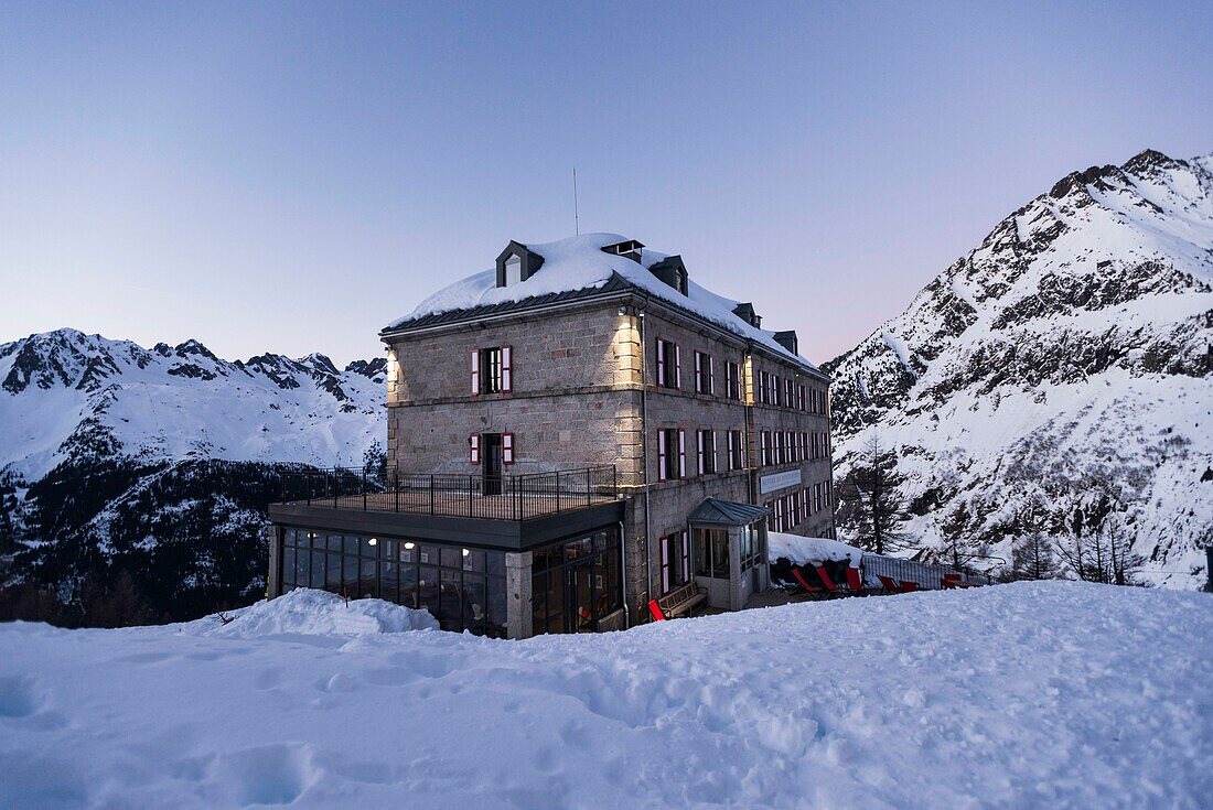 France, Haute Savoie, Mont Blanc valley, Chamonix Mont Blanc, hotel refuge of Montenvers