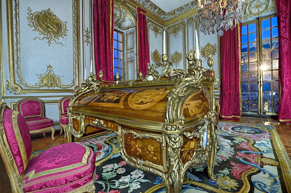 France, Yvelines, Versailles, palace of Versailles listed as world heritage by UNESCO, the king's private apartment, the king's roll top desk by Oeben and Riesner