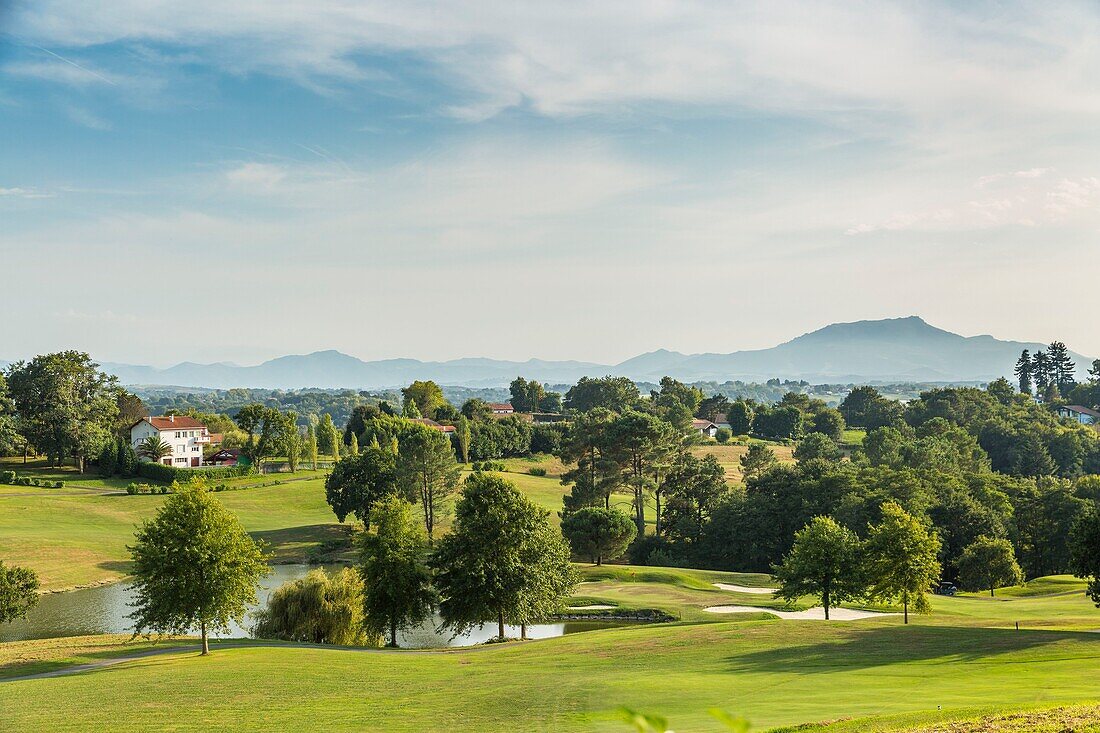 France, Pyrenees Atlantiques, Bask country, Arcangue, the golf of the village with sight on the Rhune (905 meters)