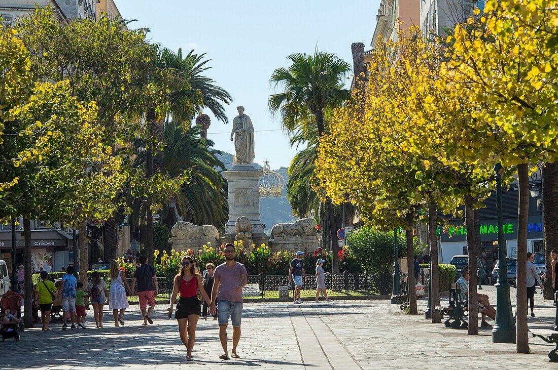 France, Corse du Sud, Ajaccio, the place Foch dominated by the statue of Napoleon