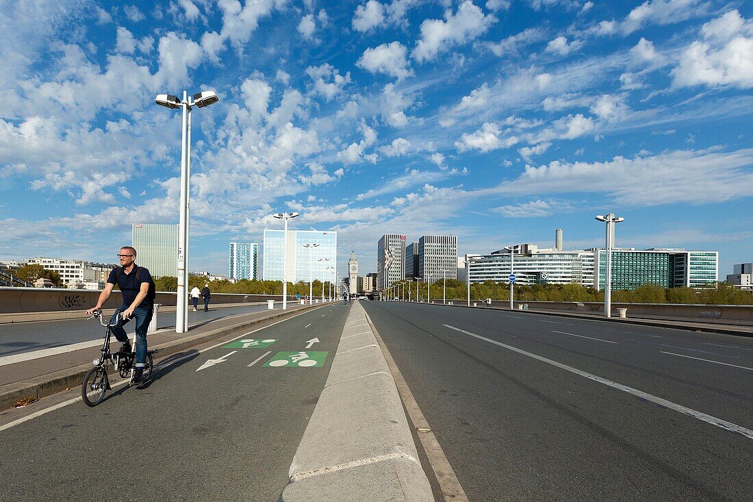 France, Paris, Gare de Lyon train station business district and Charles de Gaulle bridge across the Seine river