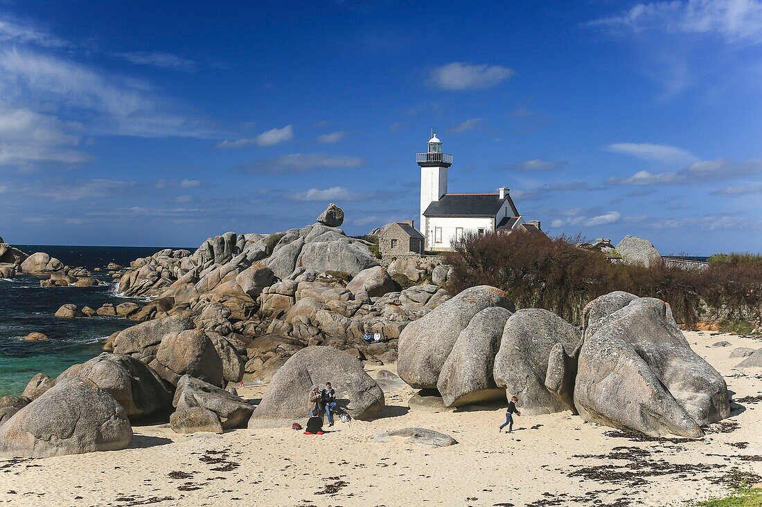 France, Finistere, Pays Pagan, Cote des Legendes, Brignogan Beaches, Pointe de Beg Pol, The lighthouse of Pontusval, classified as a Historical Monument