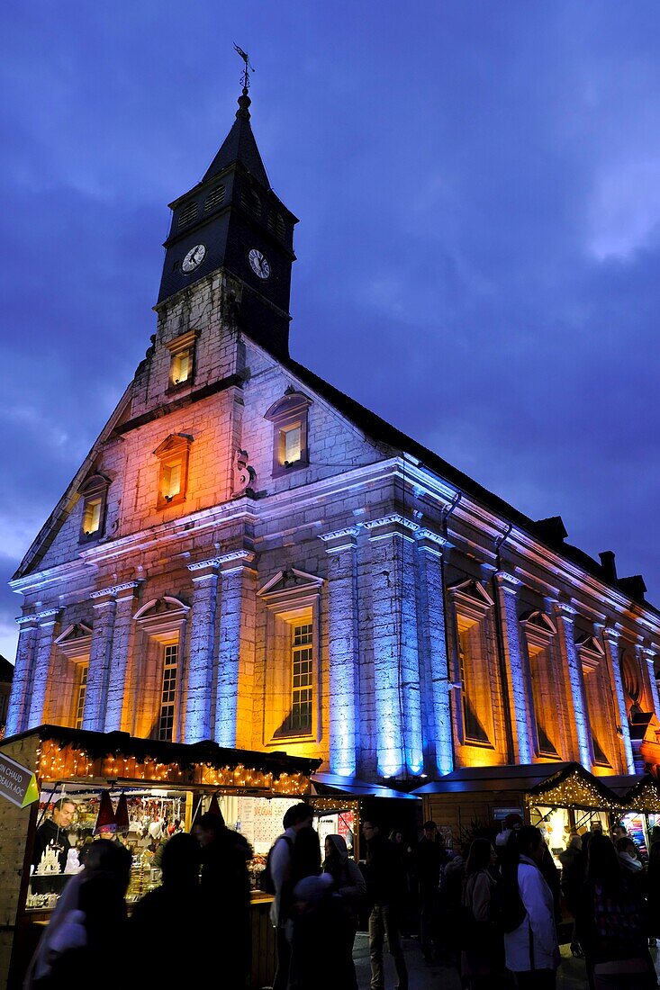France, Doubs, Montbeliard, Place Saint Martin, temple, Christmas market