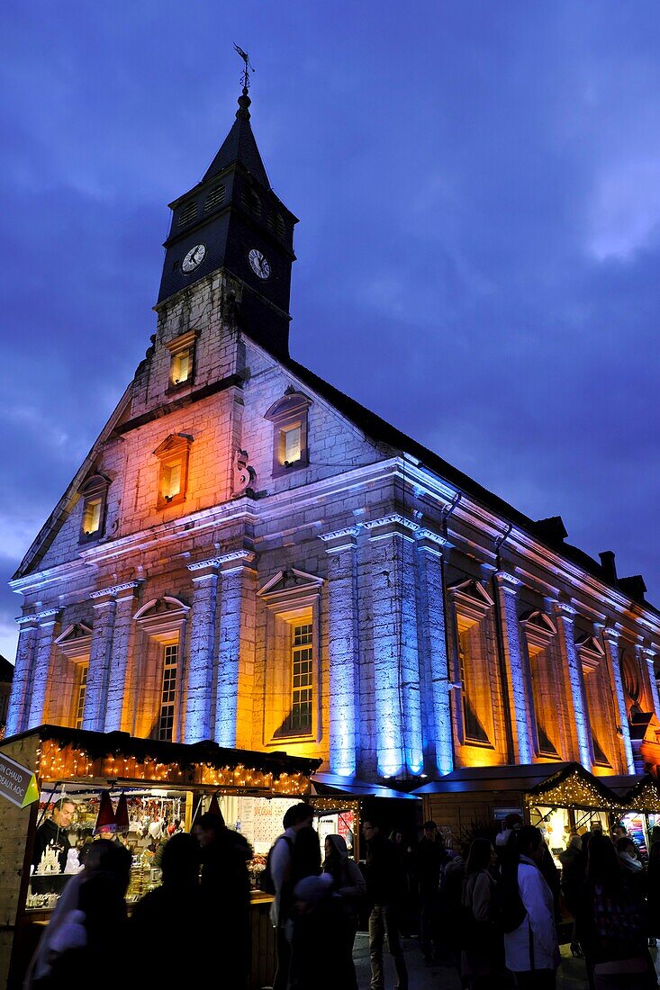 Frankreich, Doubs, Montbeliard, Place Saint Martin, Tempel, Weihnachtsmarkt