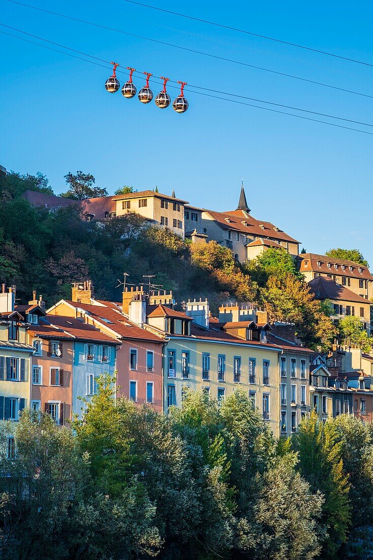 France, Isere, Grenoble, banks of Isere river, Saint Laurent district dominated by the Dauphinois Museum