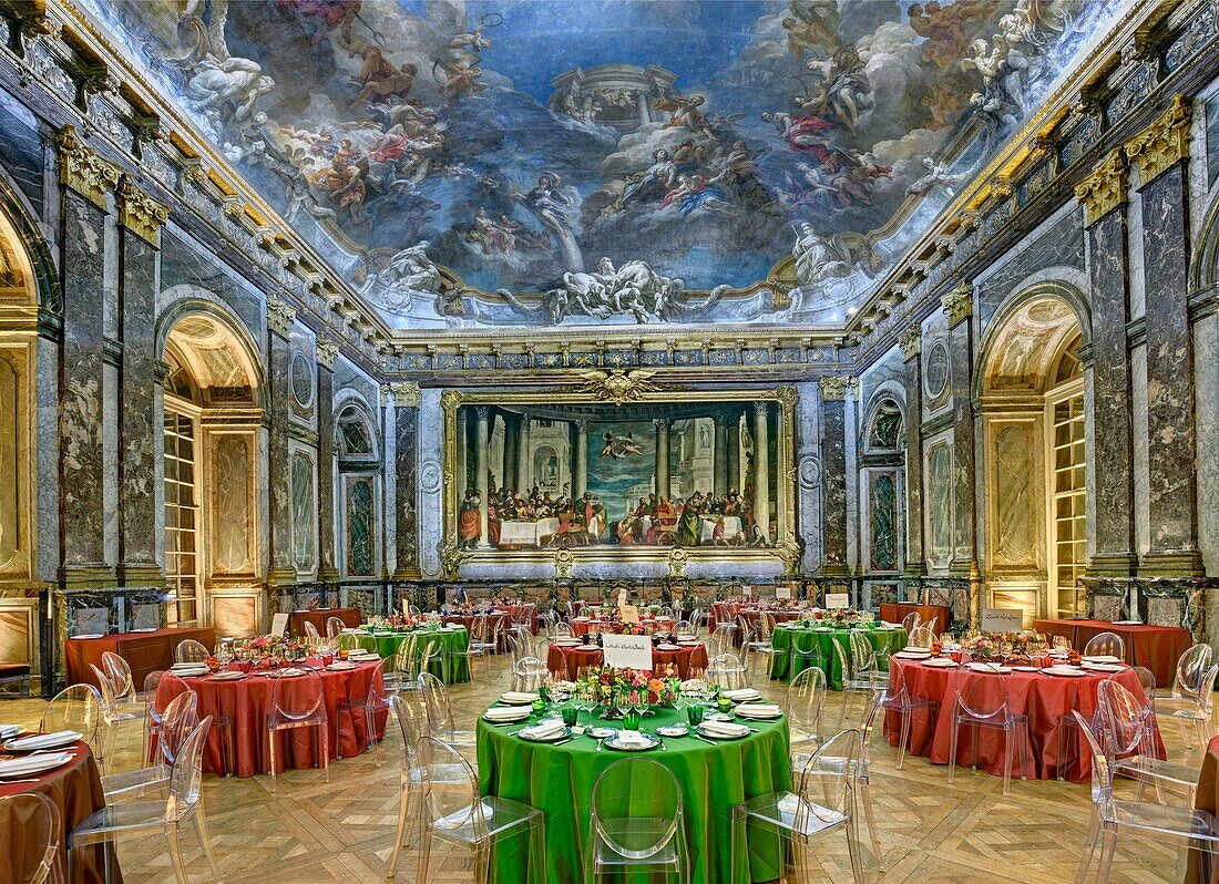 Frankreich, Yvelines, Versailles, Schloss Versailles, das von der UNESCO zum Weltkulturerbe erklärt wurde, der Herkules-Saal während eines offiziellen Empfangs