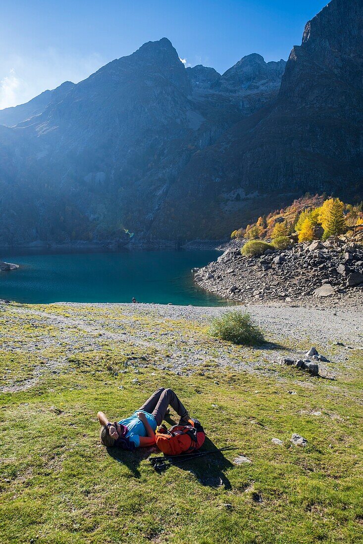 France, Isere, Ecrins National Park, Veneon valley, Lauvitel lake (alt : 1530m) on the GR 54 hiking trail