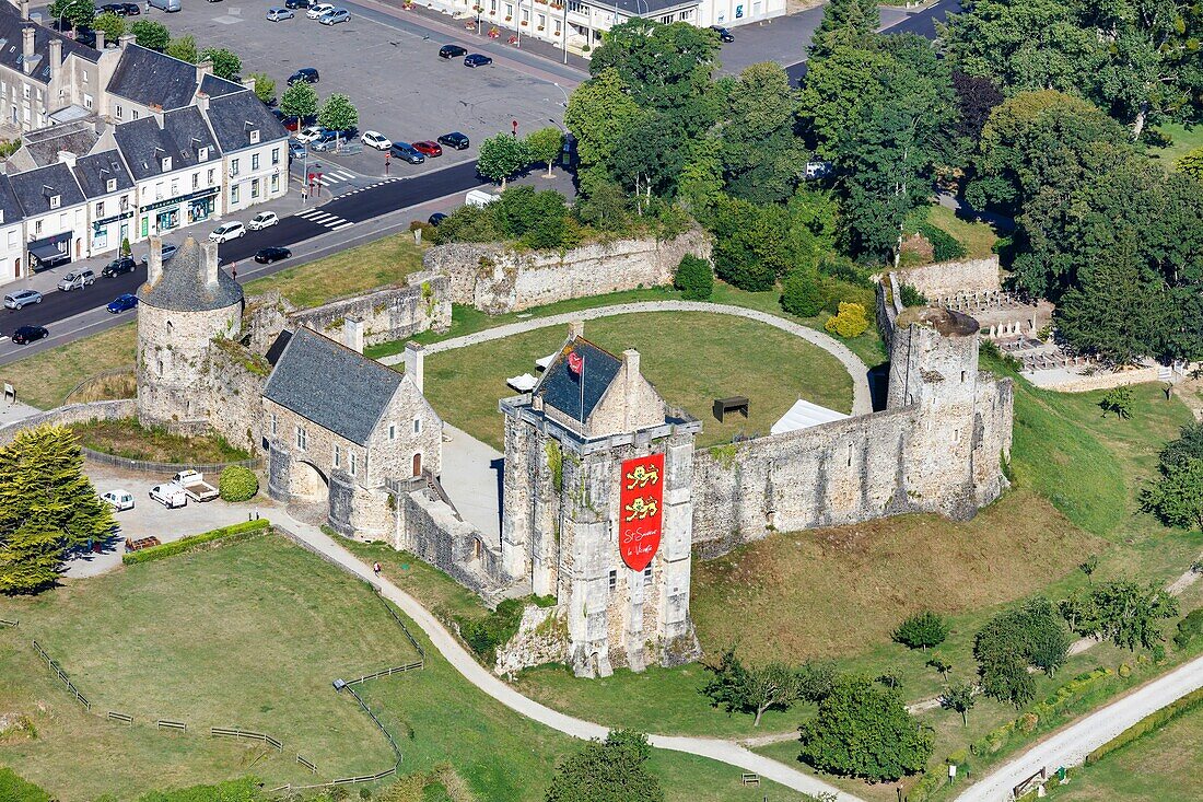 France, Manche, St Sauveur le Vicomte, the fortified castle (aerial view)