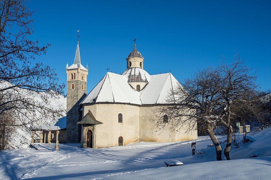 France, Savoie, ski area of the 3 valleys, Saint Martin de Belleville, chapel our lady of life restored in 2015