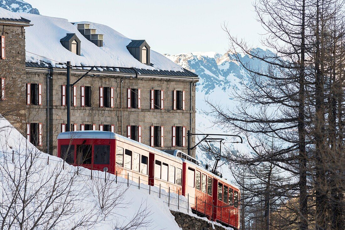 France, Haute Savoie, Mont Blanc valley, Chamonix Mont Blanc, Montenvers Mer de Glace rack railway, railway station of Montenvers (1913 m)