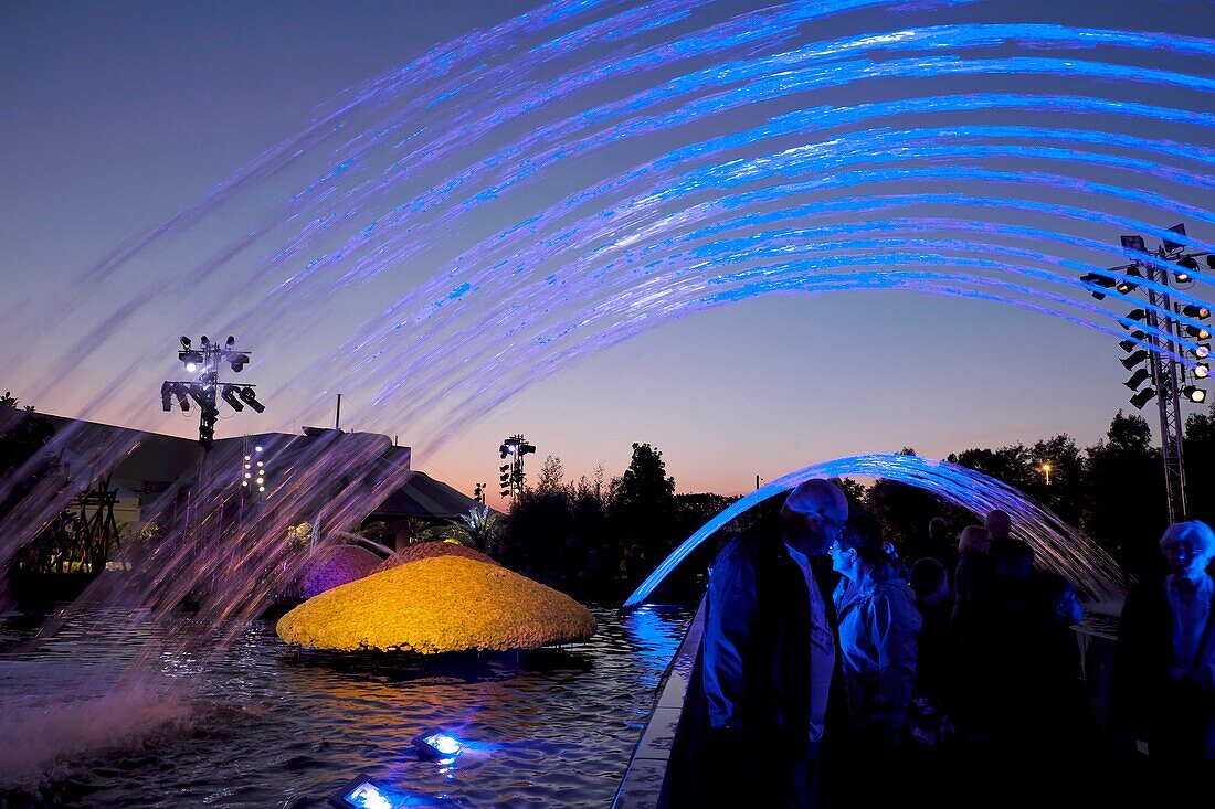 France, Haut Rhin, Mulhouse, fairground, Folie'Flore, ephemeral gardens staged, in light and music, in october each year