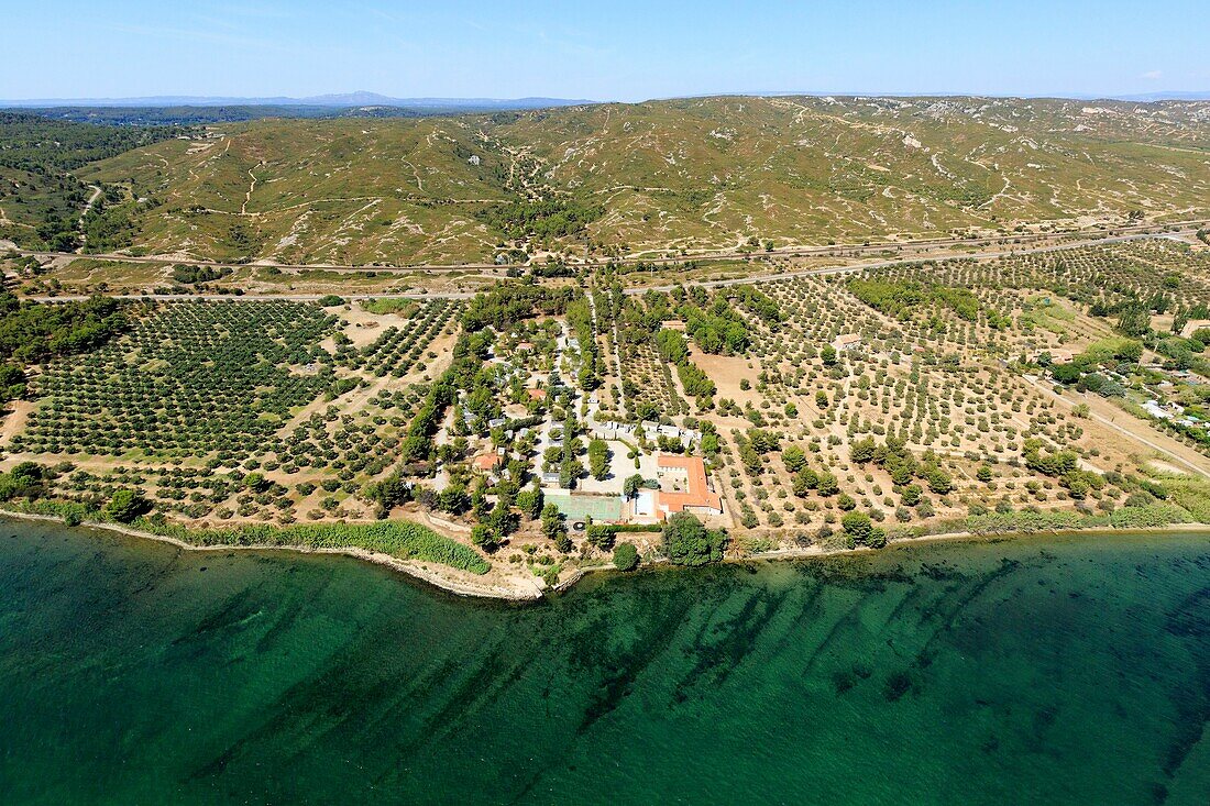 France, Bouches du Rhone, Saint Chamas, Le Canet district, Etang de Berre (aerial view)