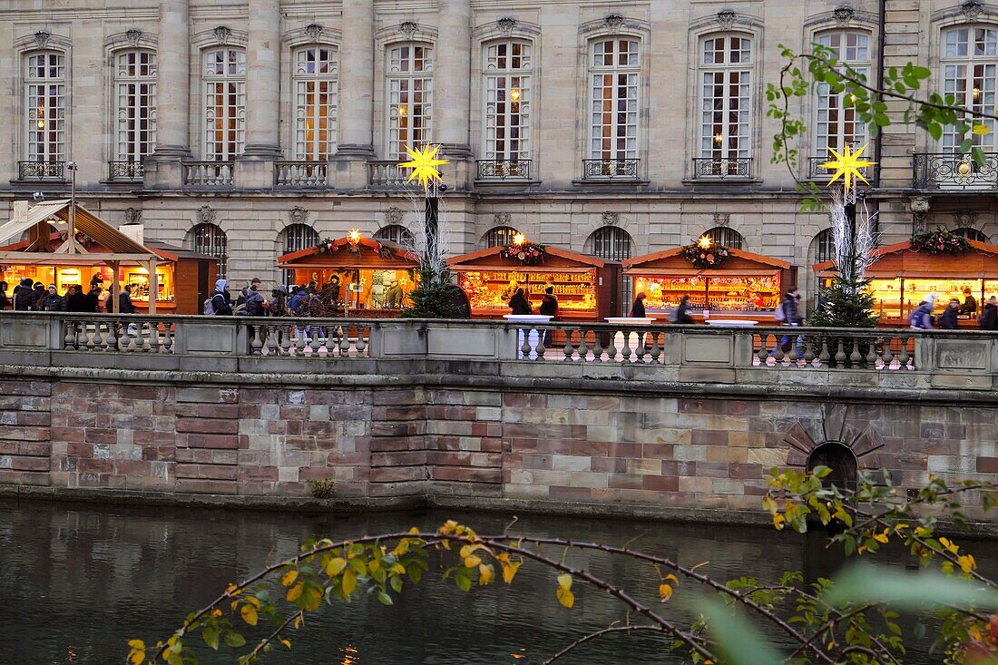 France, Bas Rhin, Strasbourg, old town listed as World Heritage by UNESCO, Ill river, Rohan palace, terrace, Christmas market of the Delices d Alsace