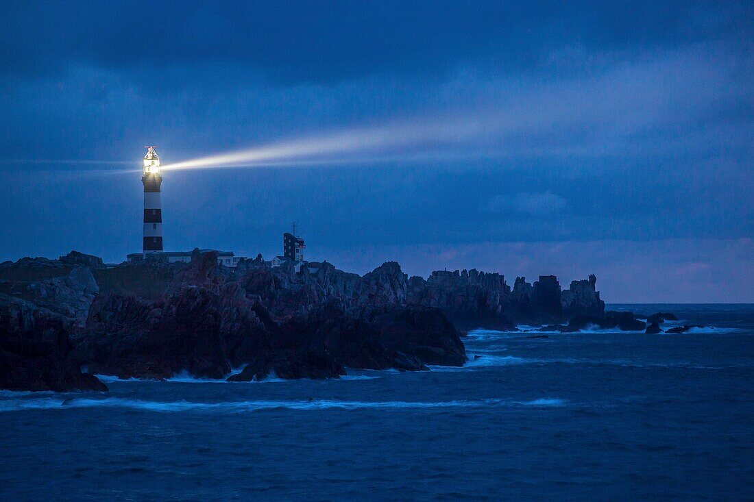 France, Finistere, Ponant Islands, Regional Natural Park of Armorica, Iroise Sea, Ouessant Island, Biosphere Reserve (UNESCO), Light Beams of the Créac'h Lighthouse