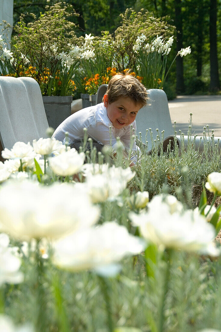 Boy in spring garden