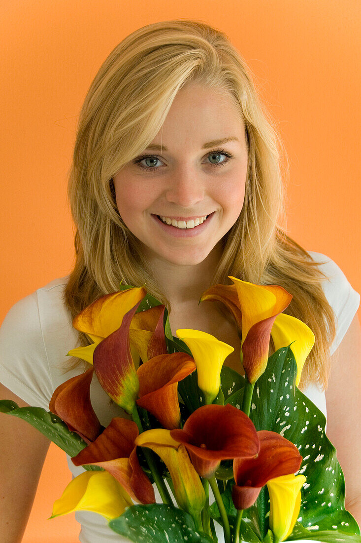 Girl holding Zantedeschia