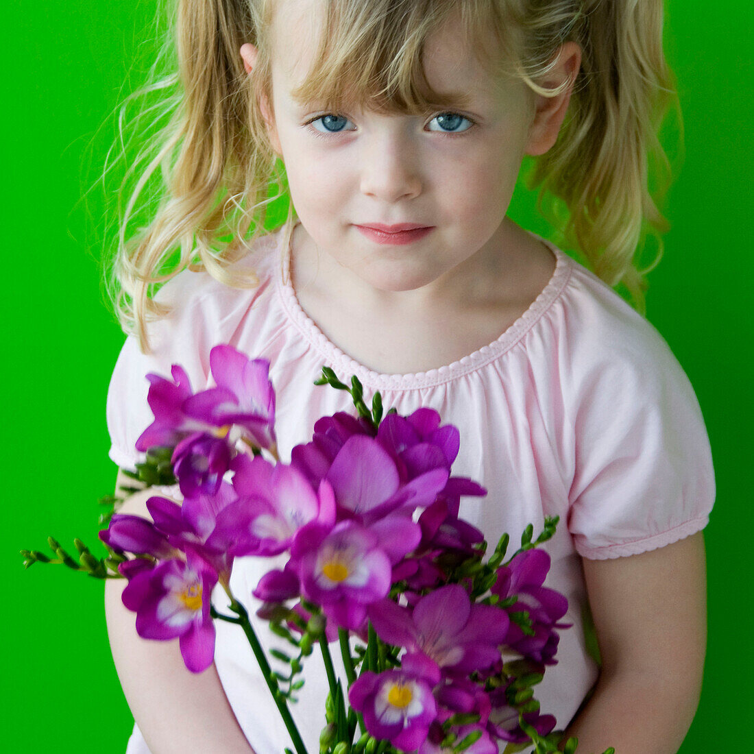 Girl holding Freesia