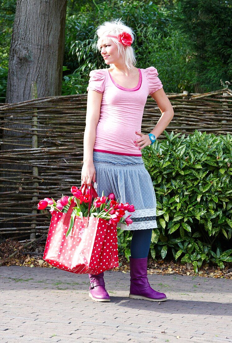 Woman holding tulips