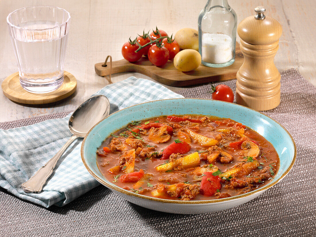 Gulaschsuppe mit Hackfleisch und Kartoffeln