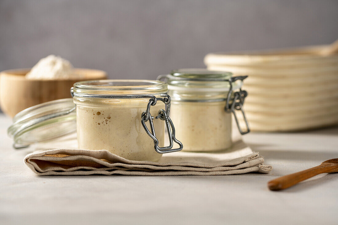 Sourdough starter in jars