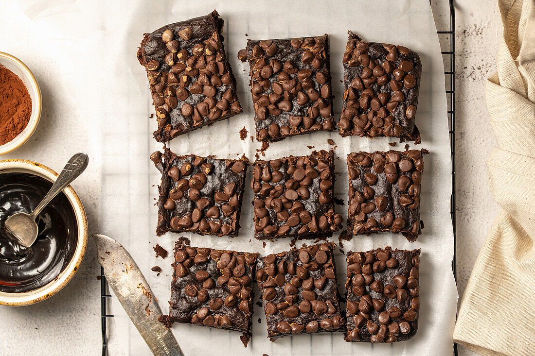 Flourless brownies made with banana, cocoa and peanut butter