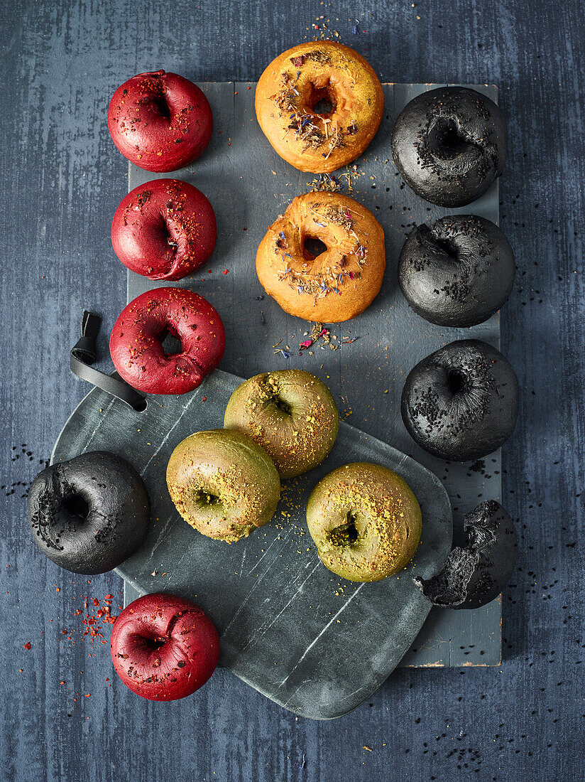 Colourful sourdough bagels