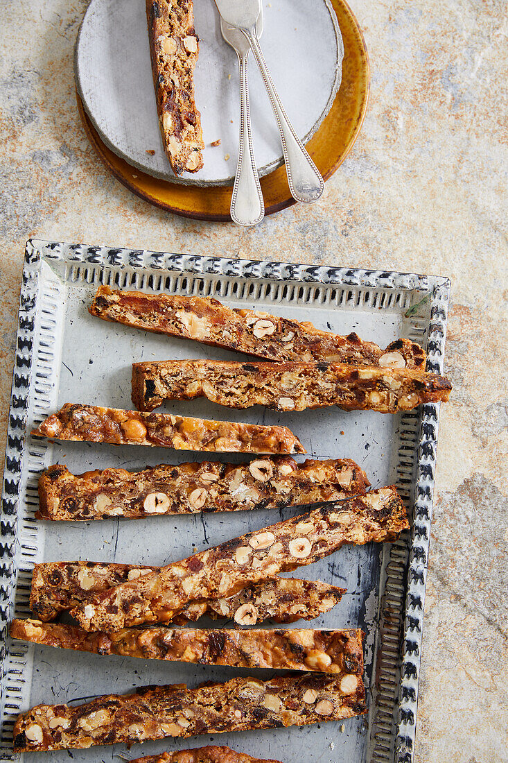 Panforte di Siena (biscuits with nuts, dried fruit and spices, Tuscany, Italy)