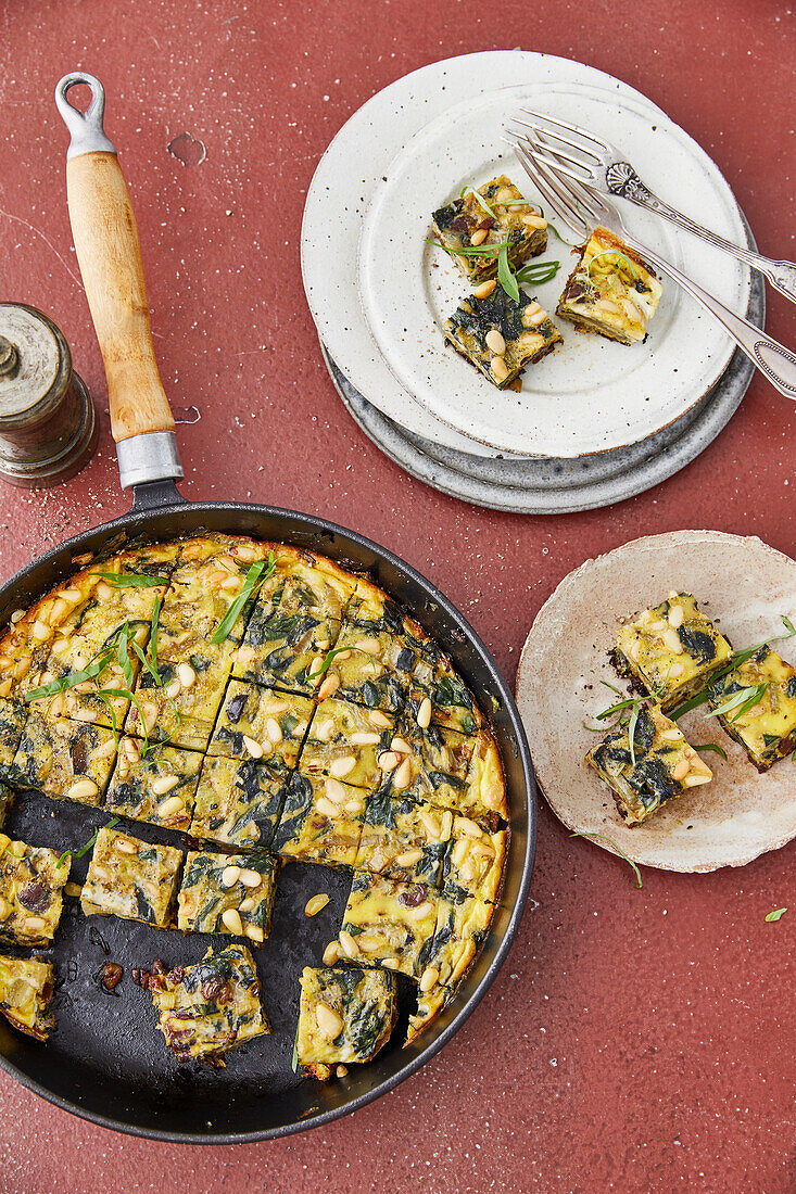 Swiss chard frittata with sultanas and pine nuts