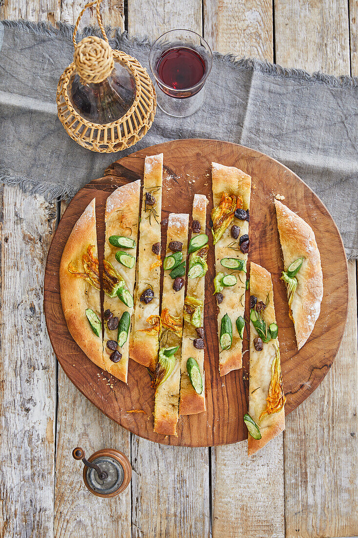 Tuscan schiacciata with courgettes and Taggiasca olives