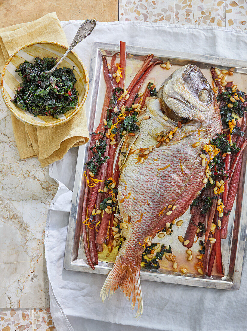 Dorade from the oven with chard vegetables