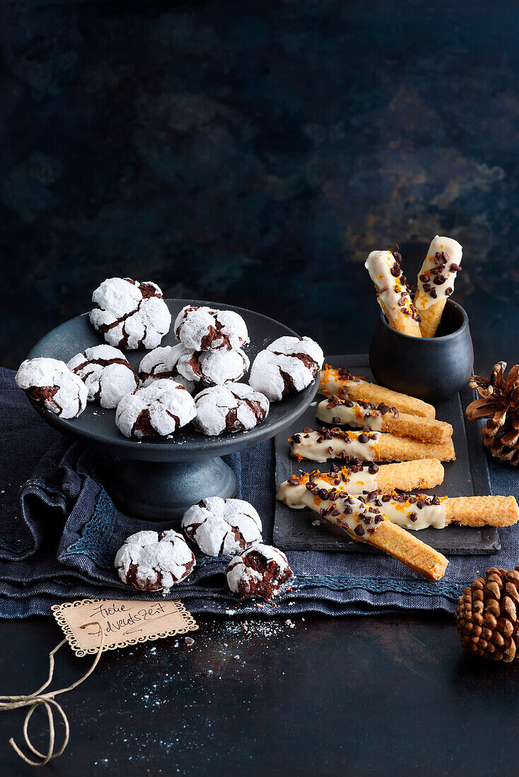 Shortbread bars, brownie crinkle cookies,