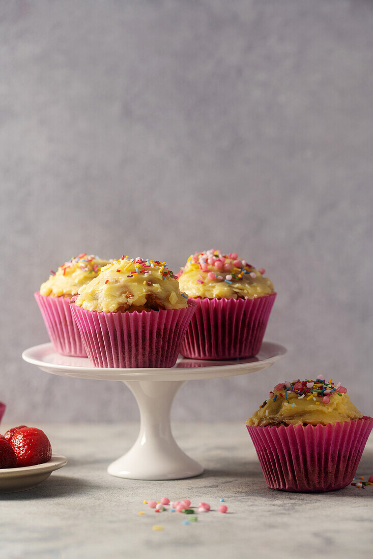 Cupcakes with buttercream and sprinkles