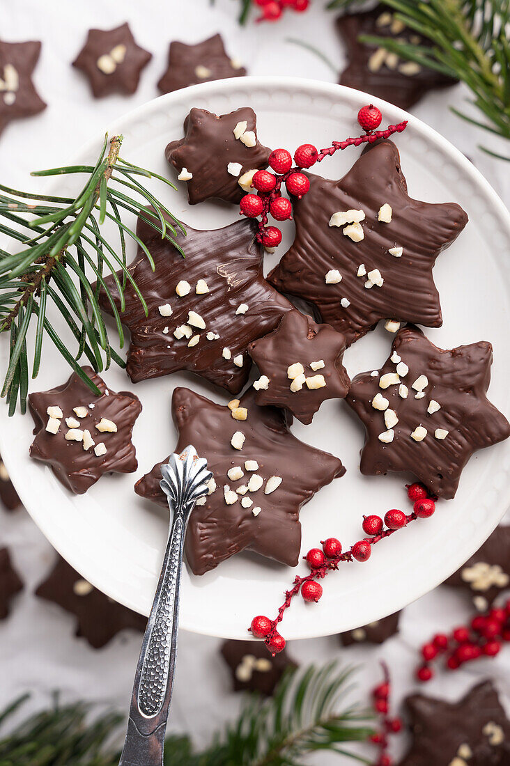 Vegane Lebkuchen mit Zartbitterglasur und Mandeln